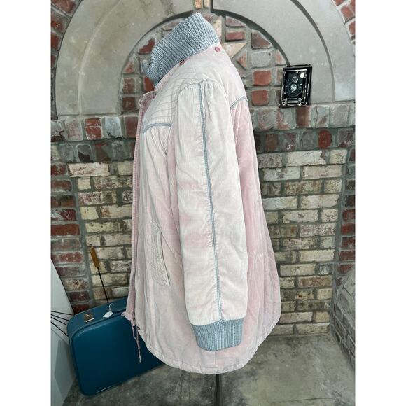 coat corduroy pink gray 1980s long quilted shoulders - Picture 7 of 13
